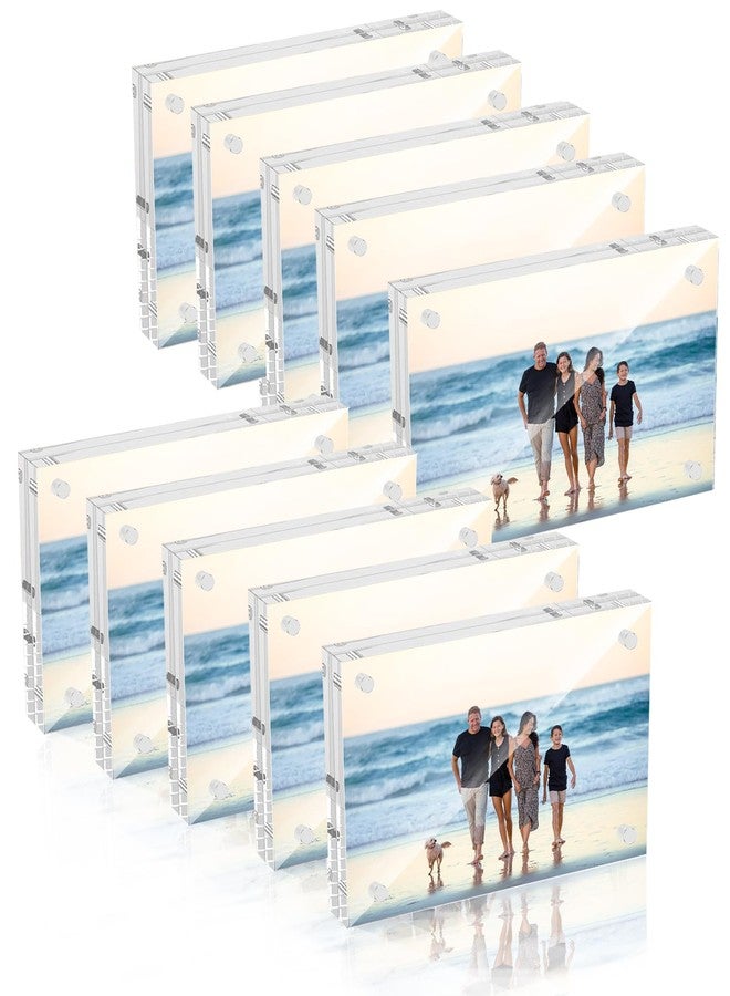 Adboros 4x6 Acrylic Picture Frame 10 Pack, Clear Picture Frames Double Sided Magnetic Freestanding Photo Block Frame Desktop Display Floating Frameless Acrylic Frame Stand - Image 1